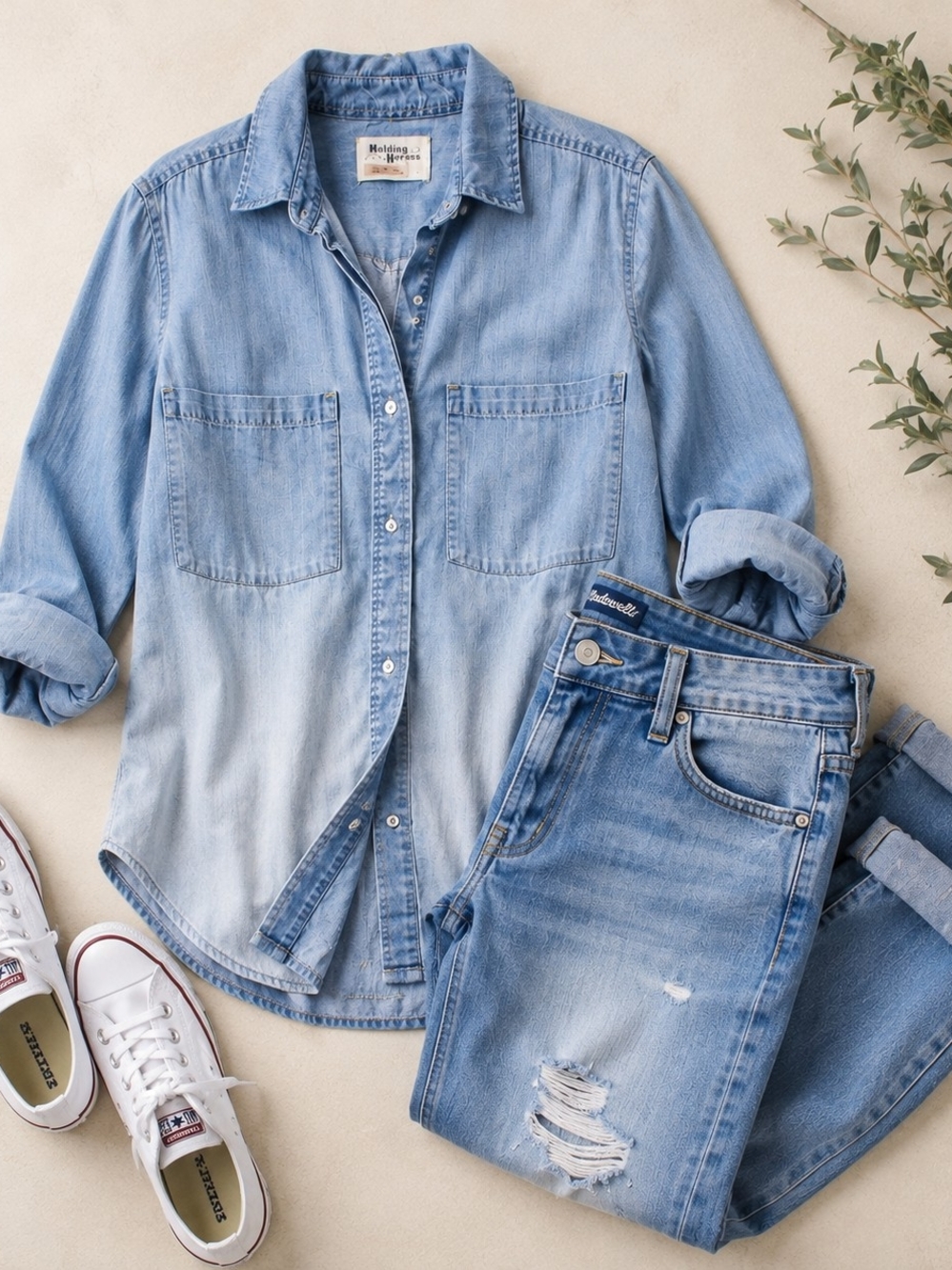 HOLDING HORSES Light Blue Ombre Boyfriend Denim Top - Picture 2 of 8